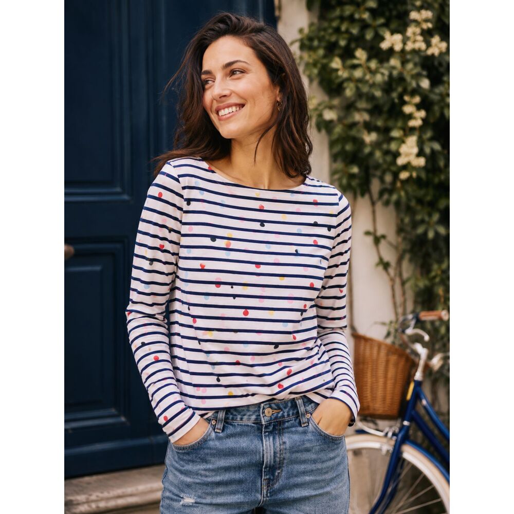 BODEN White Stripe Polka Dot Long Sleeve T Shirt Tee Top Women's Size 2